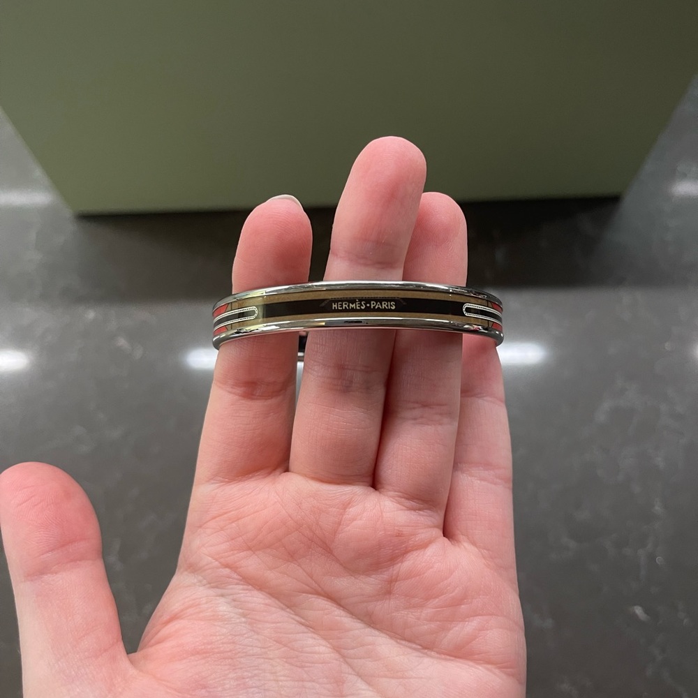 Hermès Narrow Black and Rouge Enamel Bangle bracelet size 65 MM